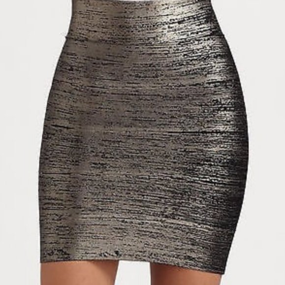 BCBG Josie Gunmetal Foil Power Bandage Skirt